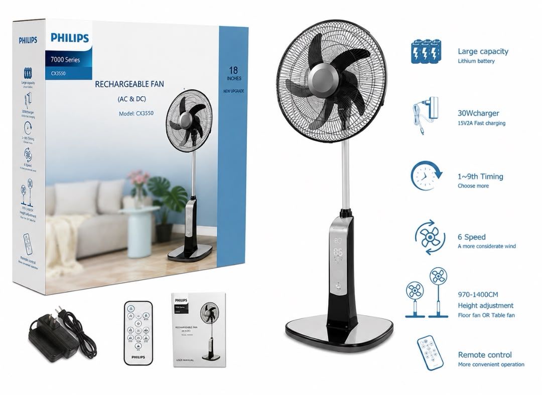 پنکه شارژی ایستاده فیلیپس ۱۸ اینچ مدل CX3550