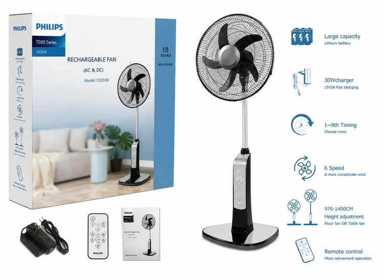 پنکه شارژی ایستاده فیلیپس ۱۸ اینچ مدل CX3550